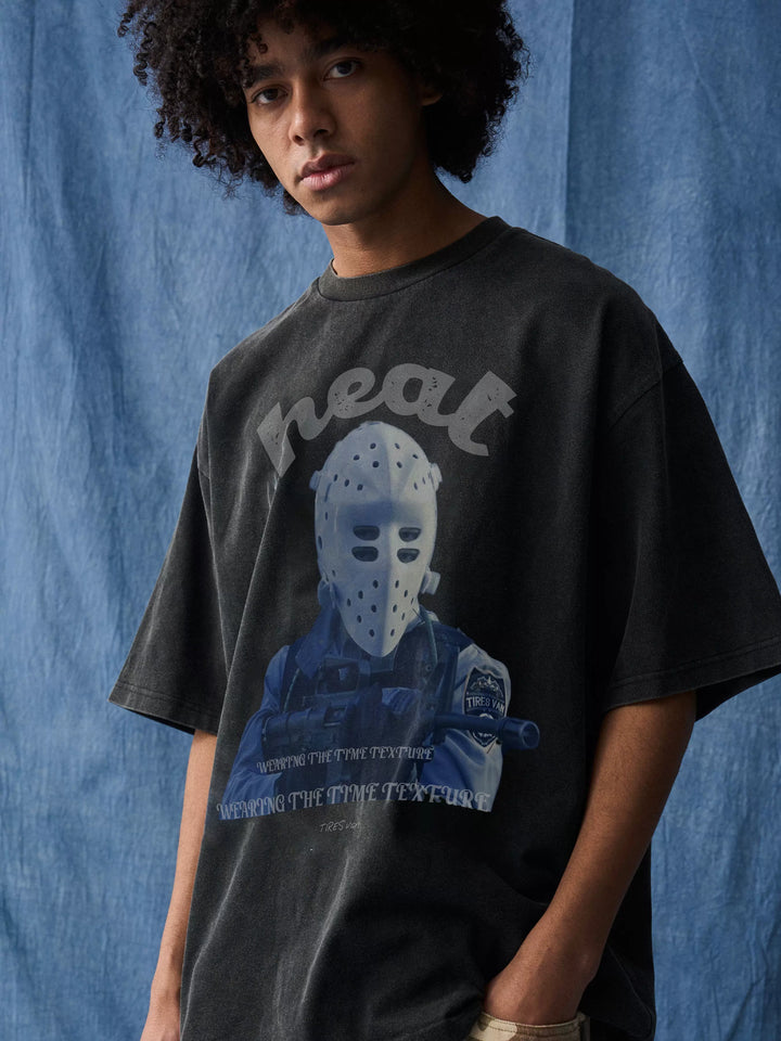 Mask face Washed Print Tee