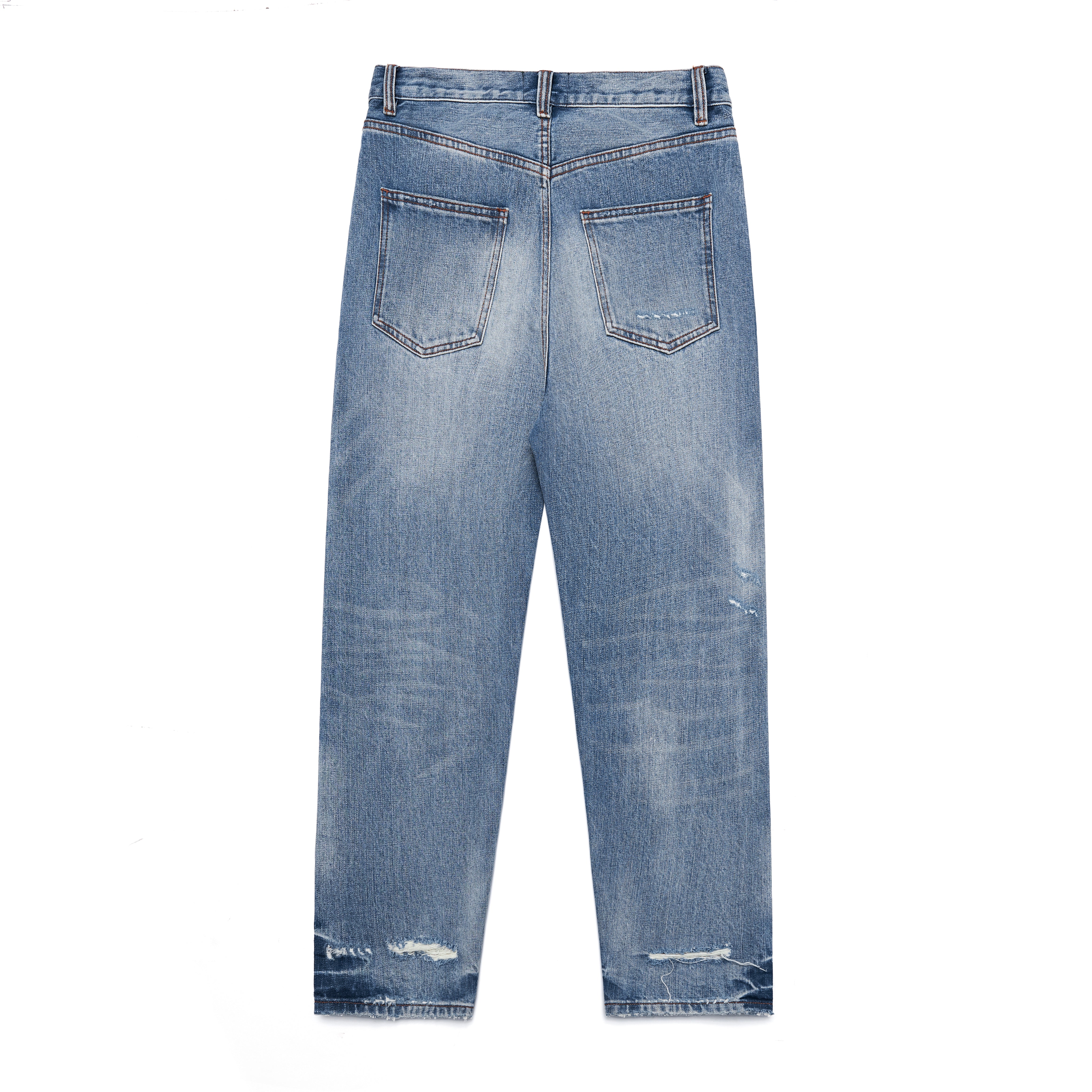 A008 14oz Heavy Wash Distress Jeans