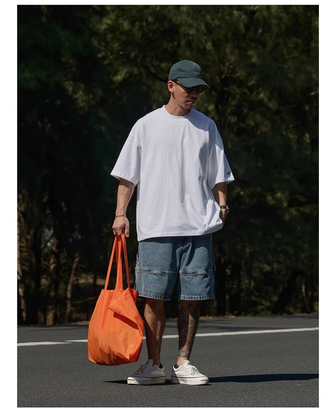 Washed Denim Cargo Shorts