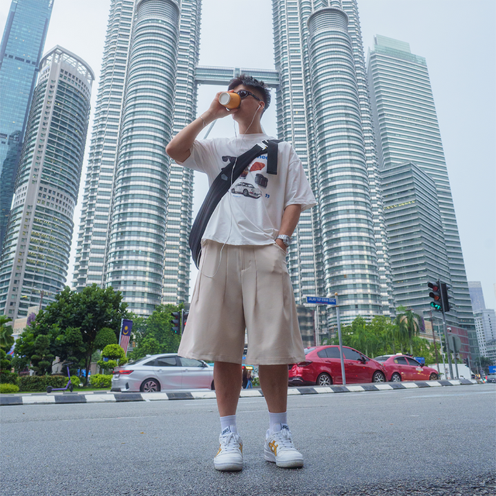 BEIGE PLEATED SHORTS