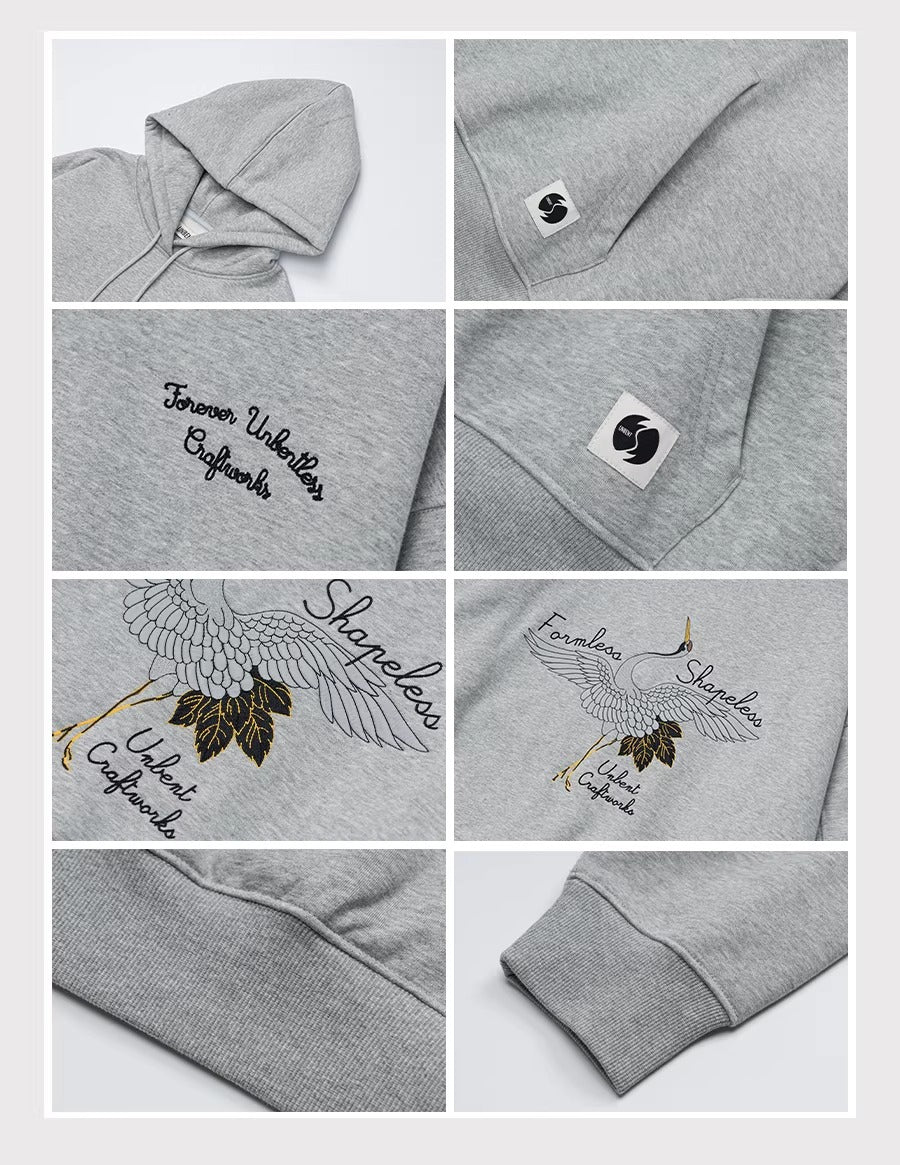 Crane Embroidered Fleece Hoodie