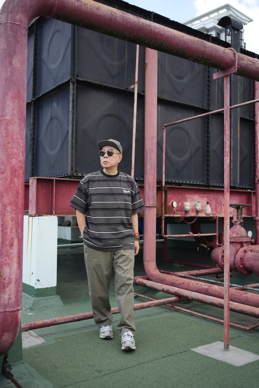 T079 Embroidered Logo Stripe Tee