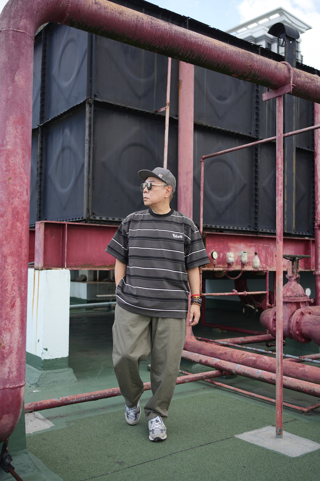 T079 Embroidered Logo Stripe Tee