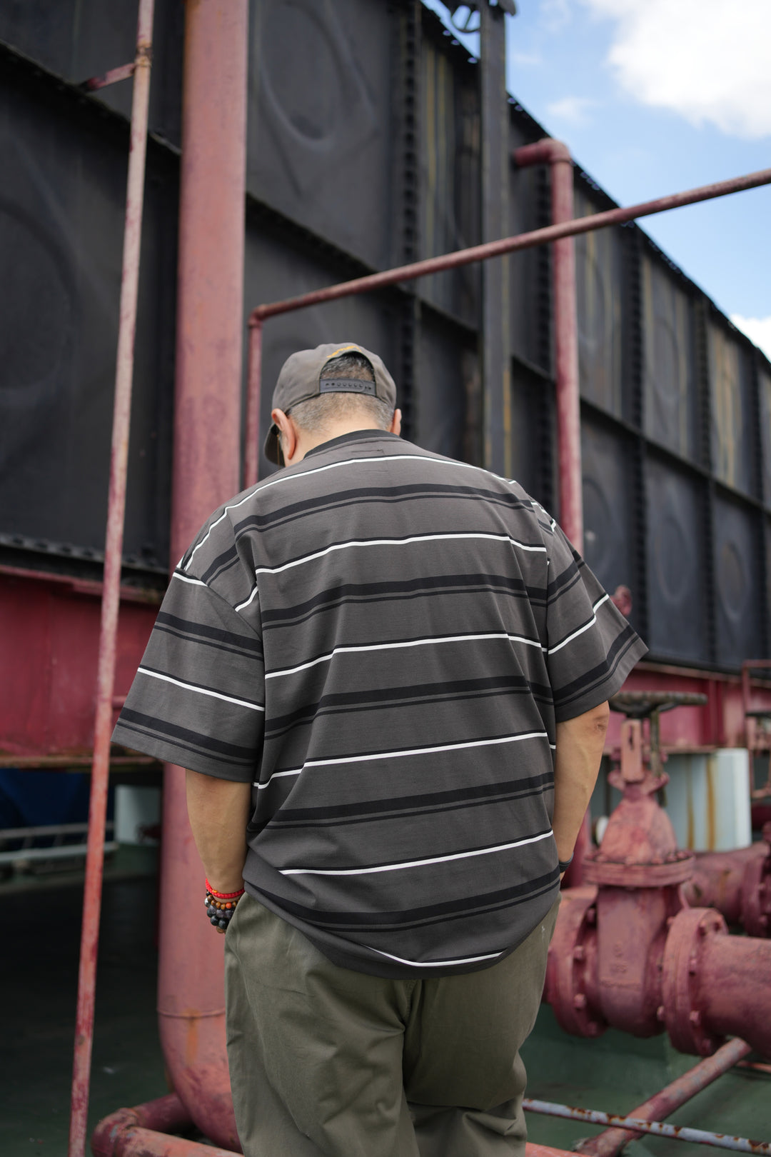 T079 Embroidered Logo Stripe Tee