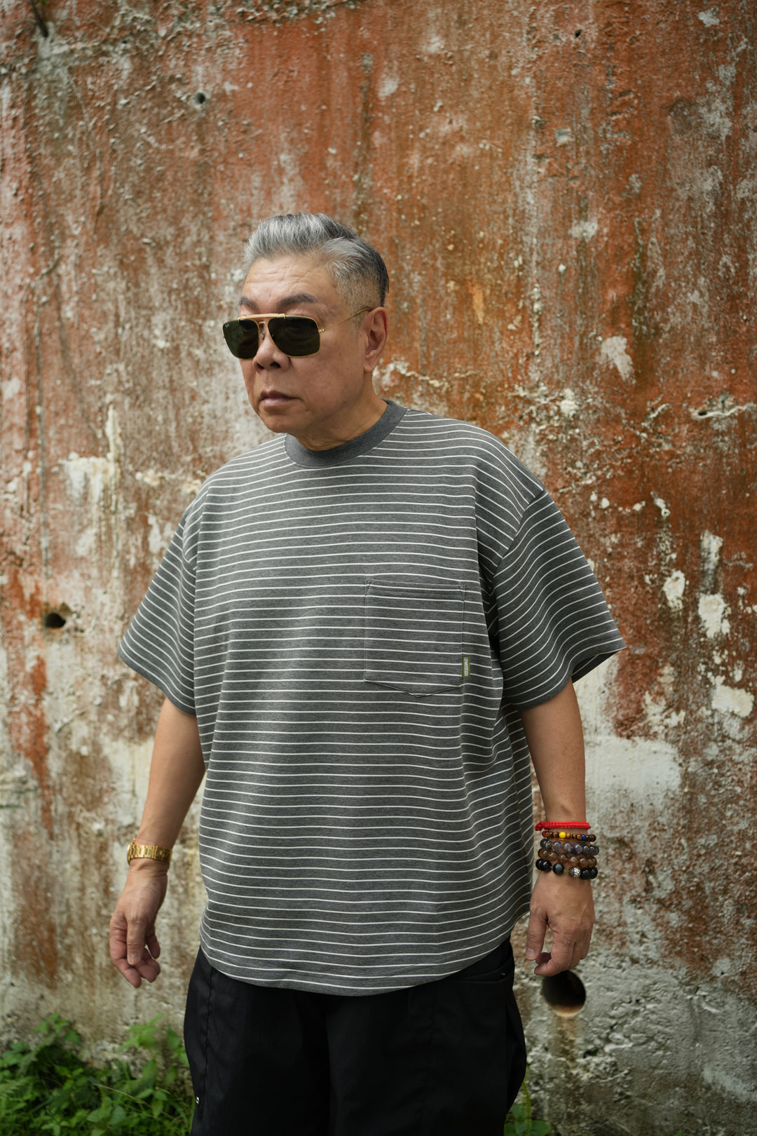 T053 A-Cut Space Cotton Stripe Tee