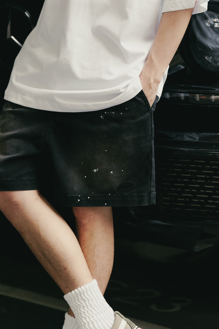 Heavy Washed Smudged Chino Short Dull Black【M24-02】