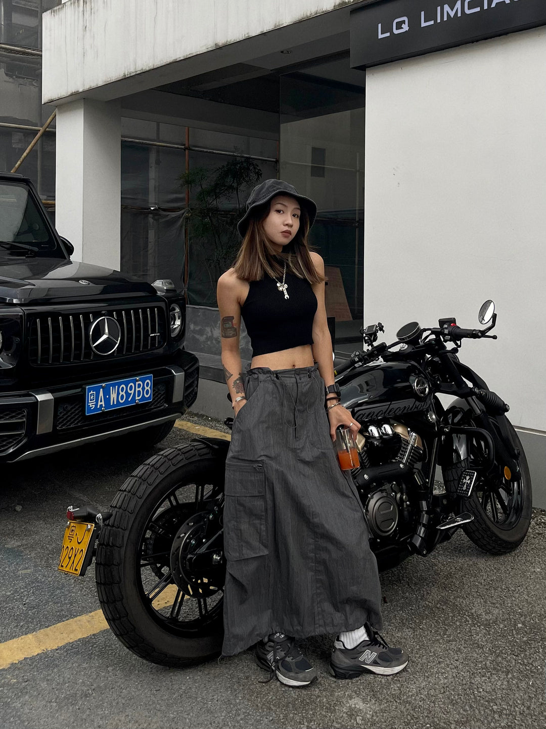 Acid Wash Cargo Skirt