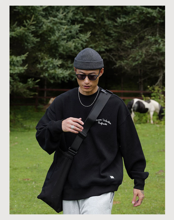 Cotton Waffle Crewneck Sweatshirt