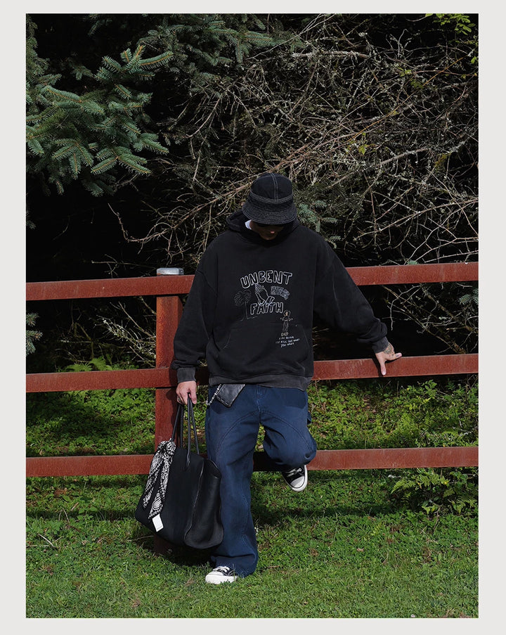 Washed Print Fleece Hoodie