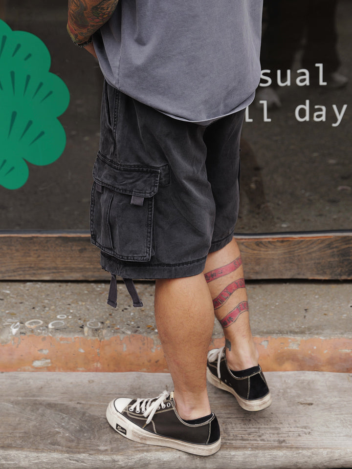 Washed Webbing Cargo Shorts