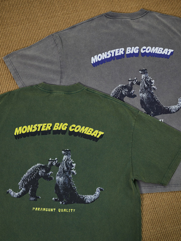 Washed "Monster War" Print Tee