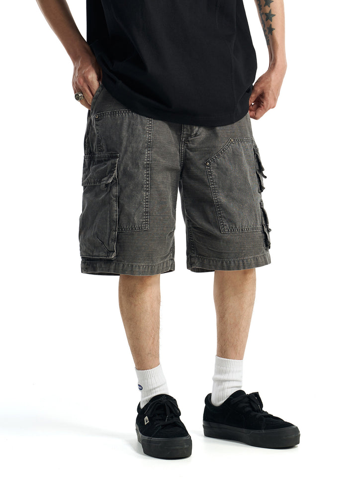 Vintage Patchwork Multi-Pocket Cargo Shorts