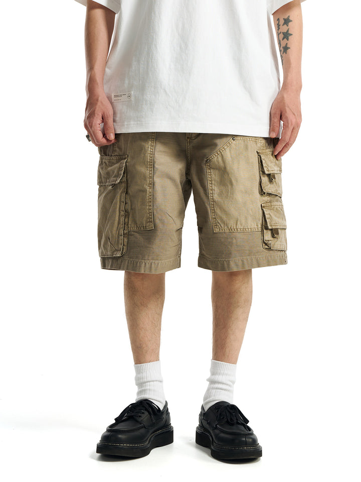 Vintage Patchwork Multi-Pocket Cargo Shorts