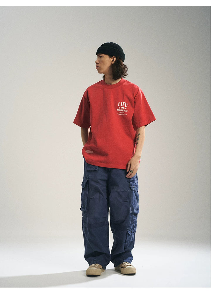 MU557 Retro Color Block Graphic Letter Tee