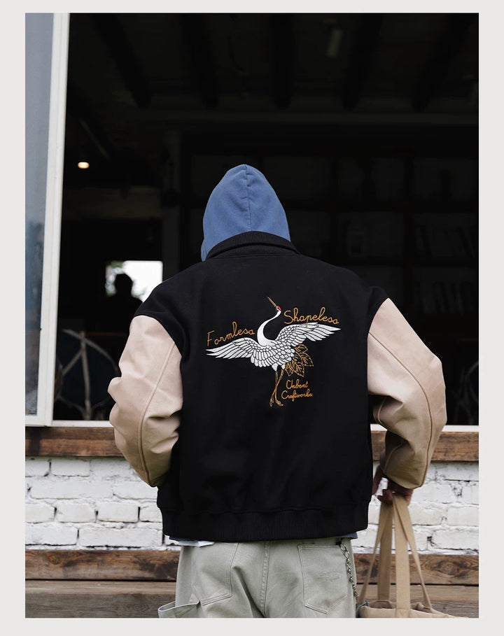 Crane Embroidered Baseball Jacket