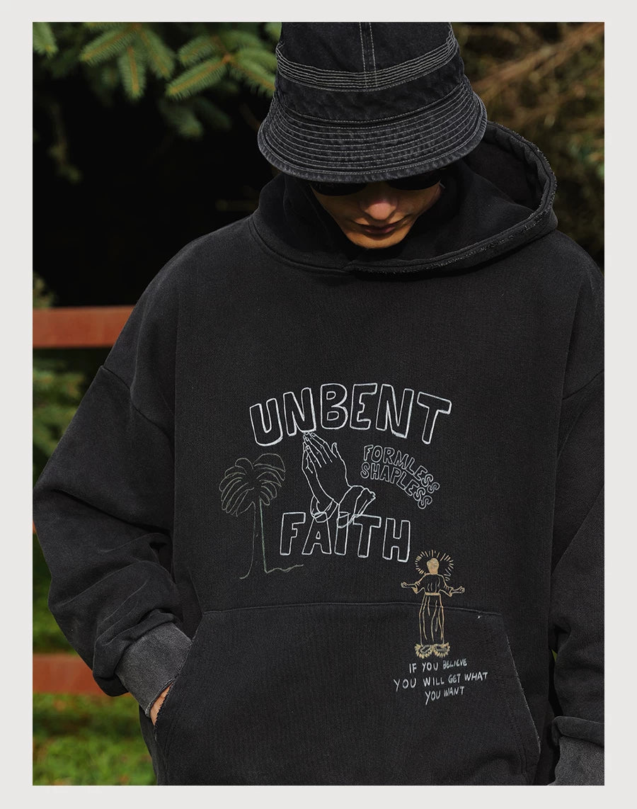 Washed Print Fleece Hoodie