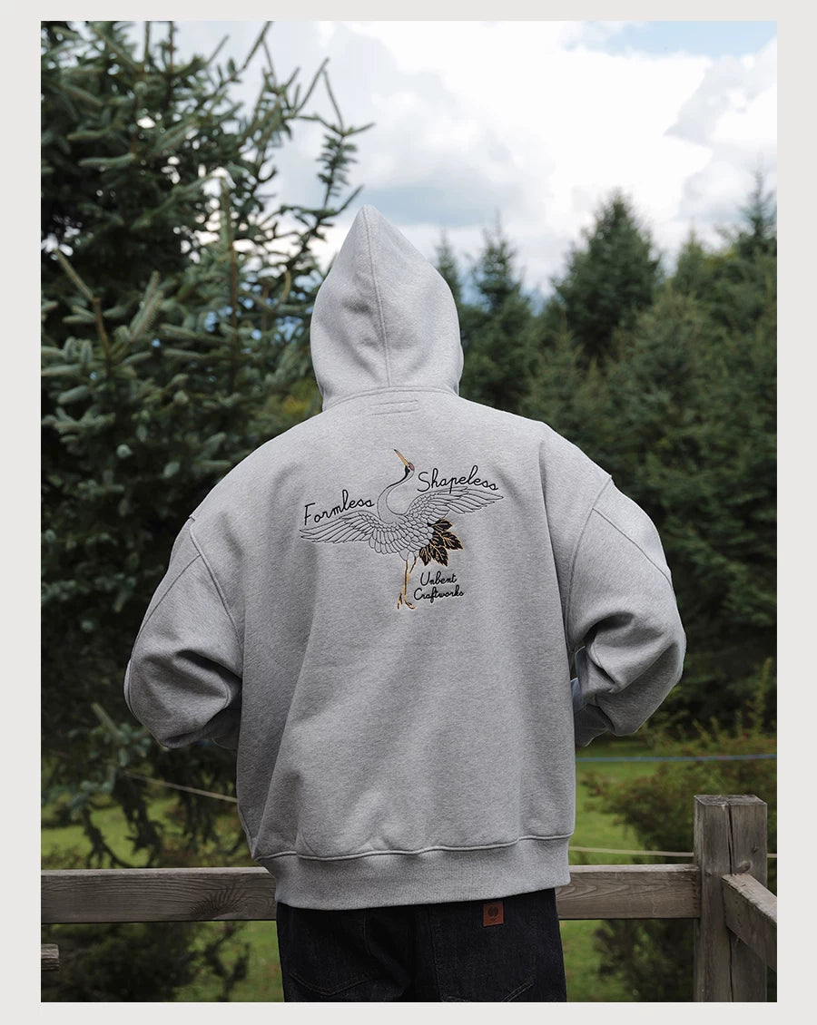 Crane Embroidered Fleece Hoodie