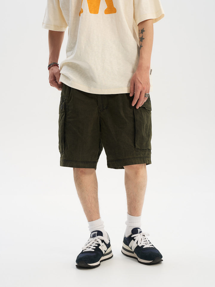 Vintage Washed Drawstring Cargo Shorts