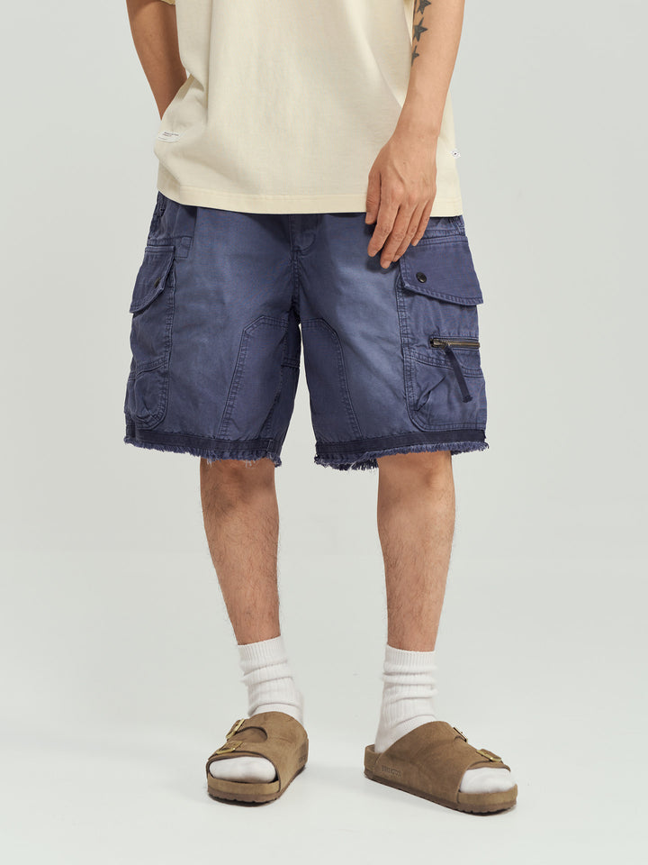 Vintage Washed Raw Hem Cargo Shorts