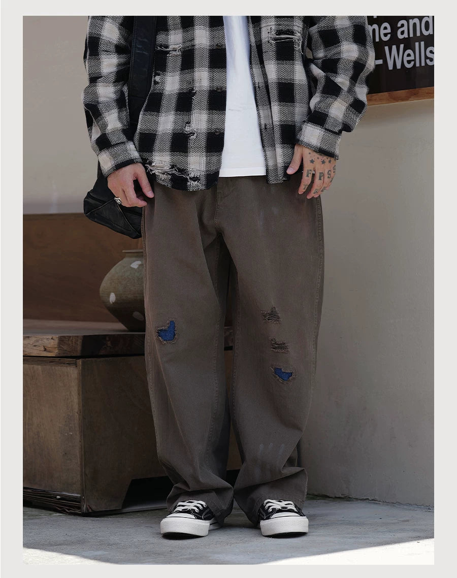 Herringbone Straight-Leg Pants