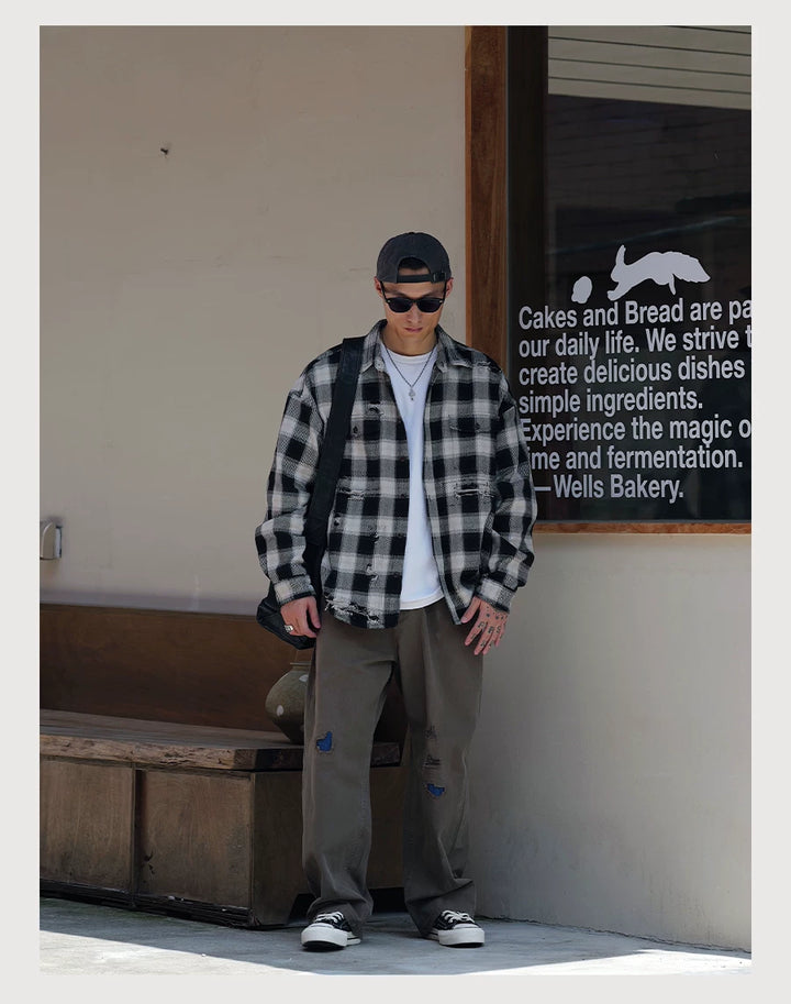 Herringbone Straight-Leg Pants