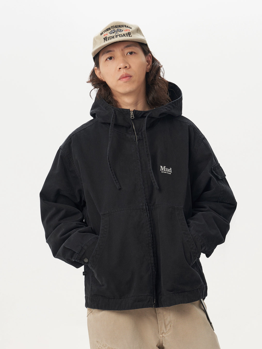 Washed Distressed Commuter Hooded Jacket