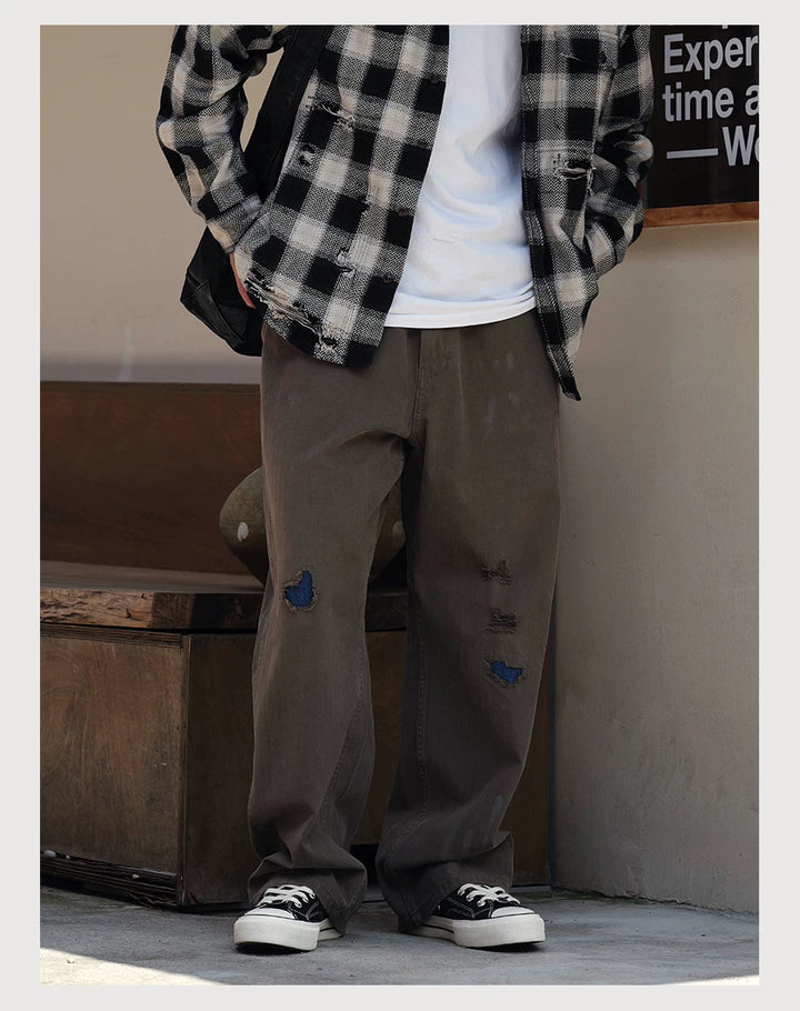 Herringbone Straight-Leg Pants