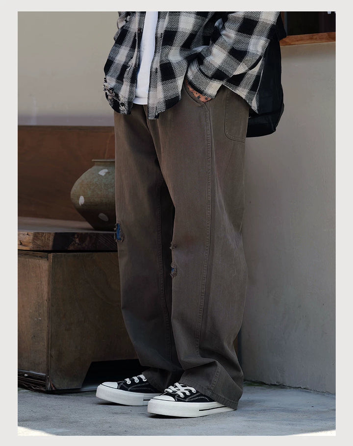 Herringbone Straight-Leg Pants