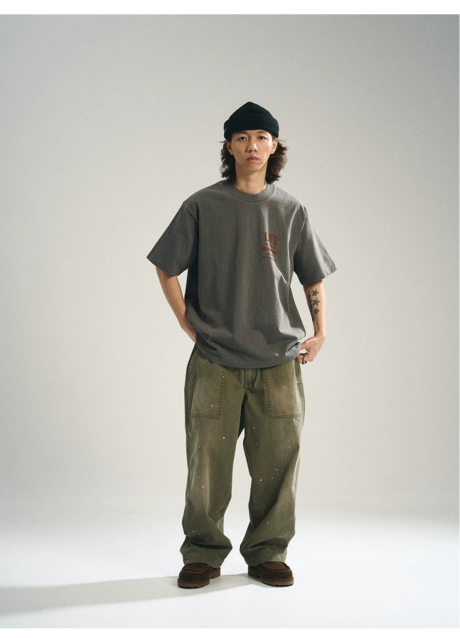 MU557 Retro Color Block Graphic Letter Tee