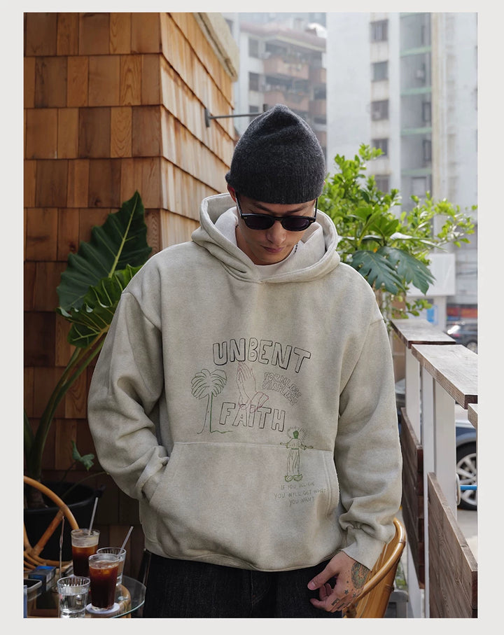 Washed Print Fleece Hoodie