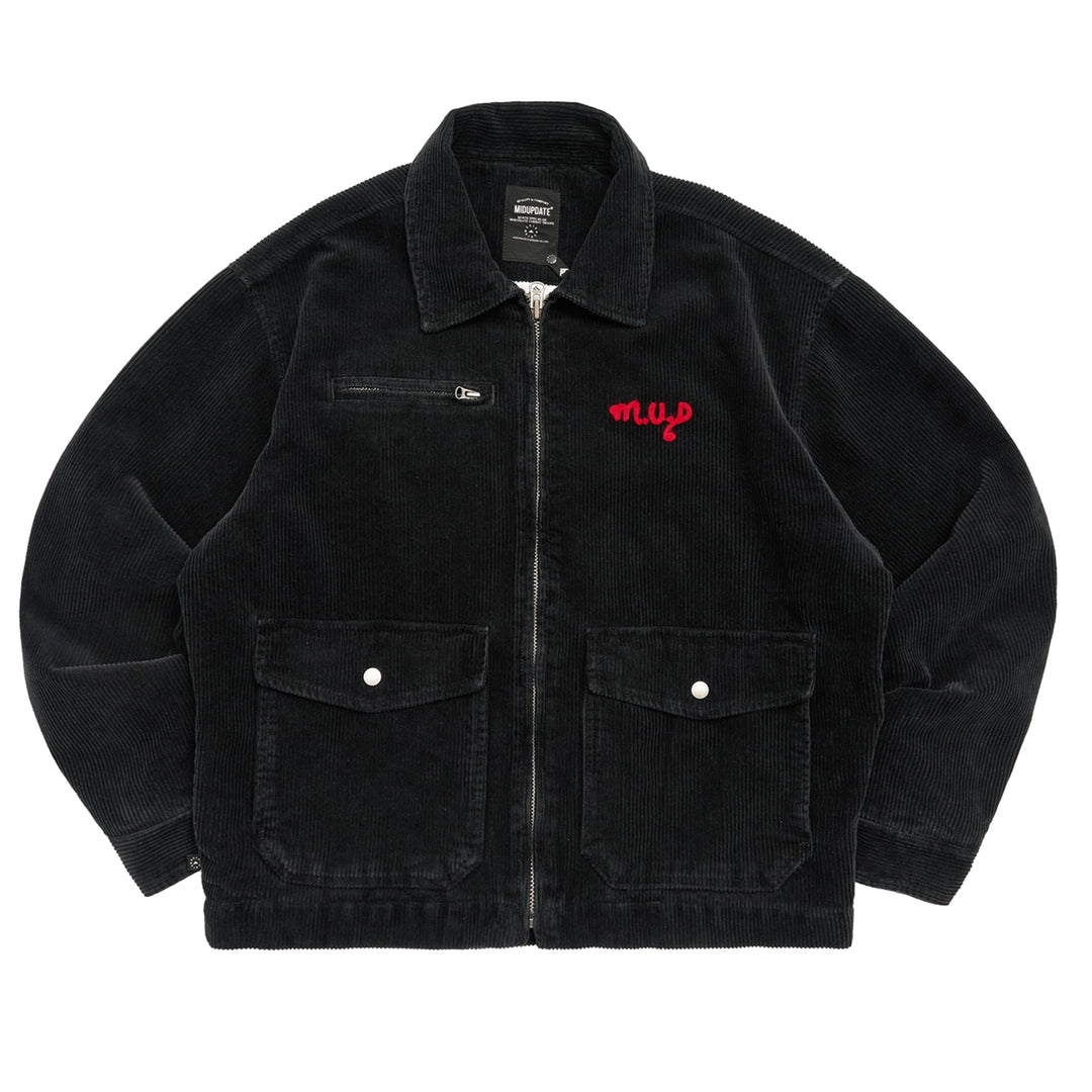 Washed Distressed Corduroy Embroidered Lapel Jacket