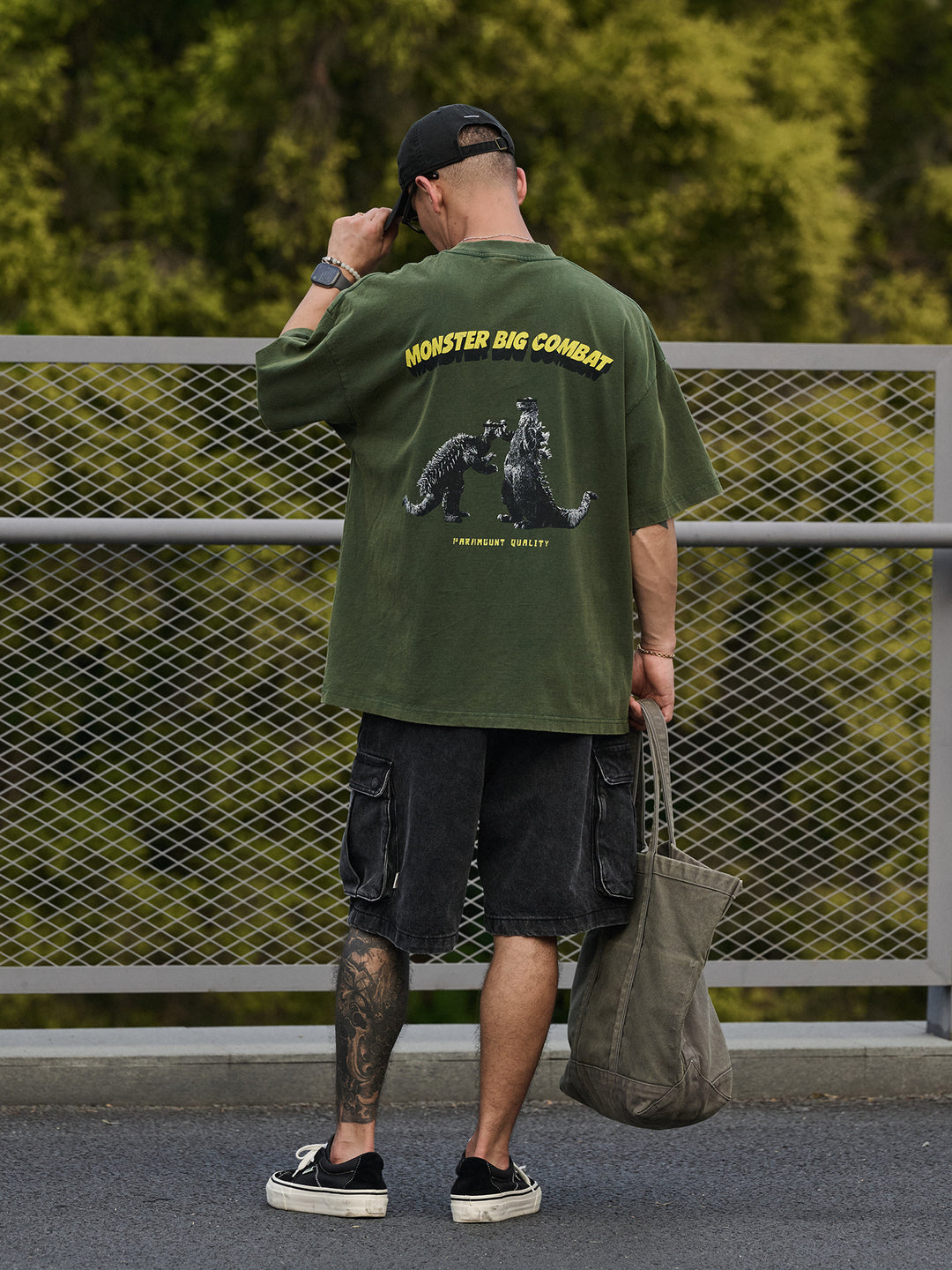 Washed "Monster War" Print Tee