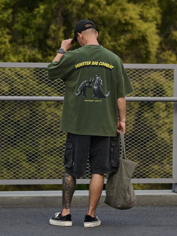 Washed "Monster War" Print Tee