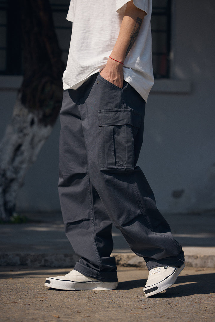 Light Wash Heavy Cotton Cargo Pants