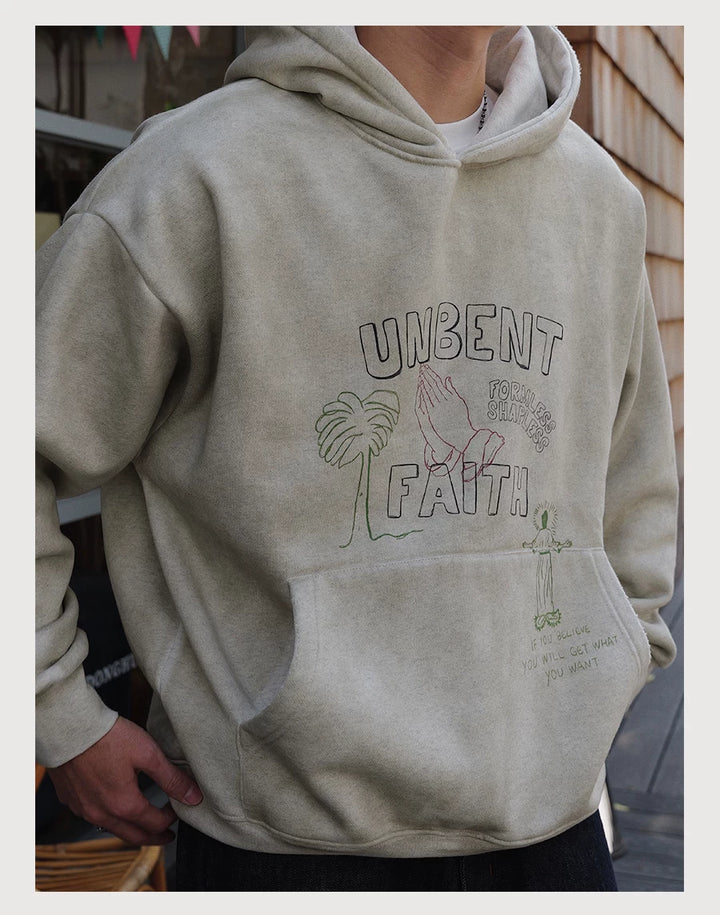 Washed Print Fleece Hoodie