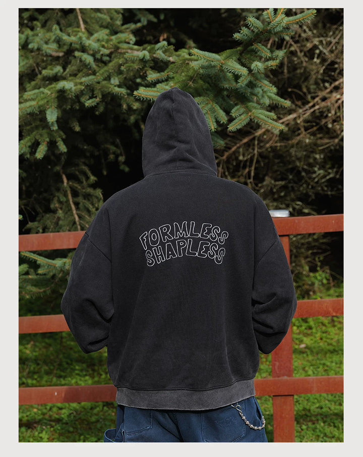 Washed Print Fleece Hoodie