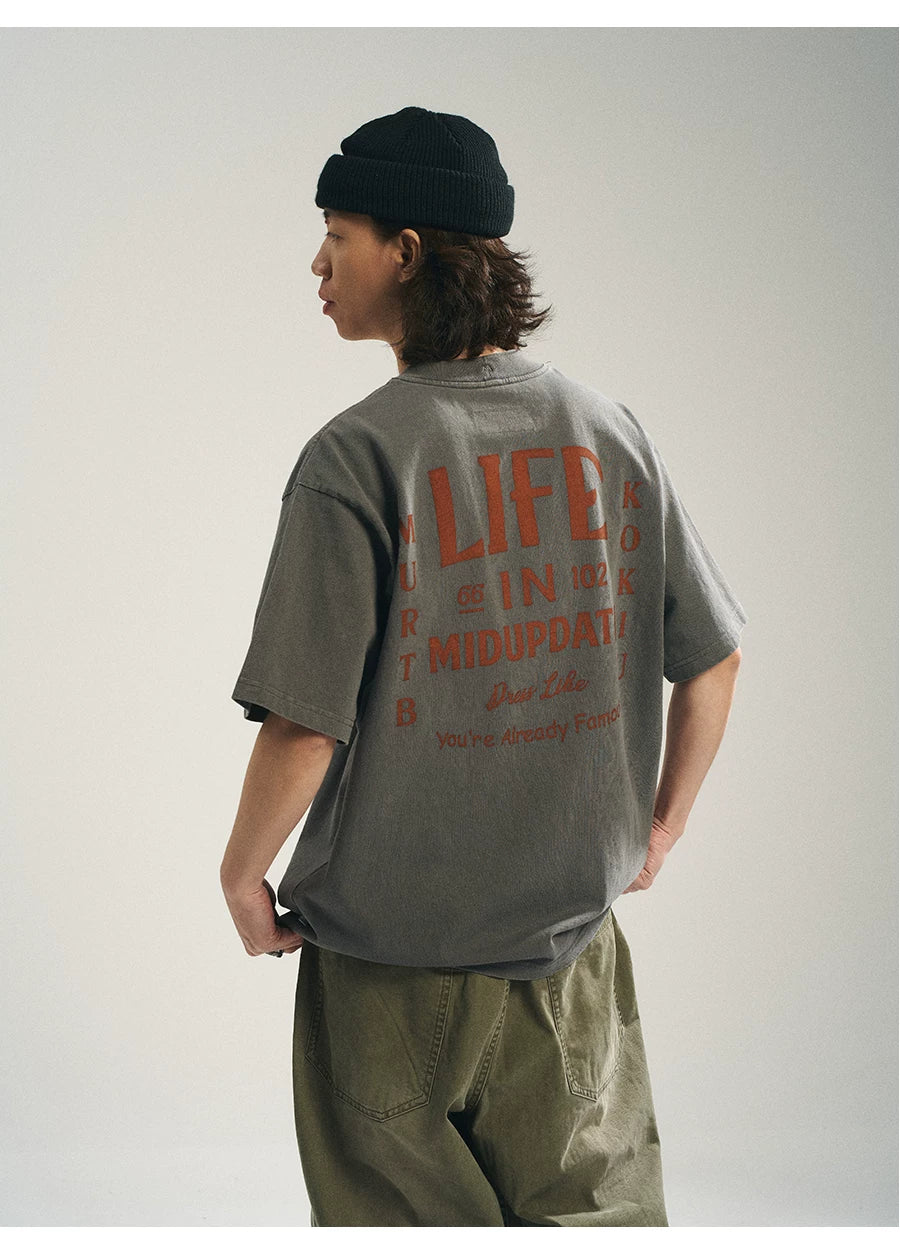 MU557 Retro Color Block Graphic Letter Tee