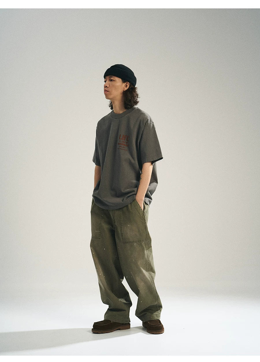 MU557 Retro Color Block Graphic Letter Tee