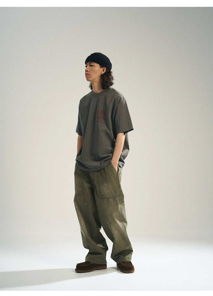 MU557 Retro Color Block Graphic Letter Tee