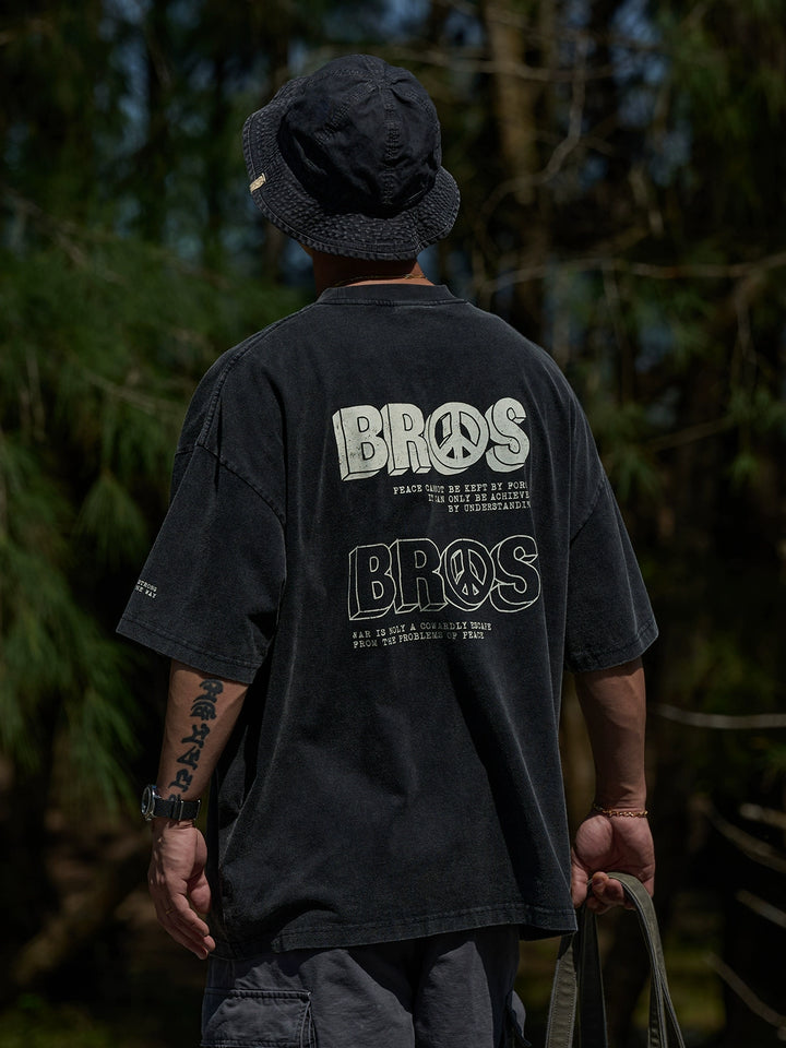 "BROS" Acid Wash Print Tee