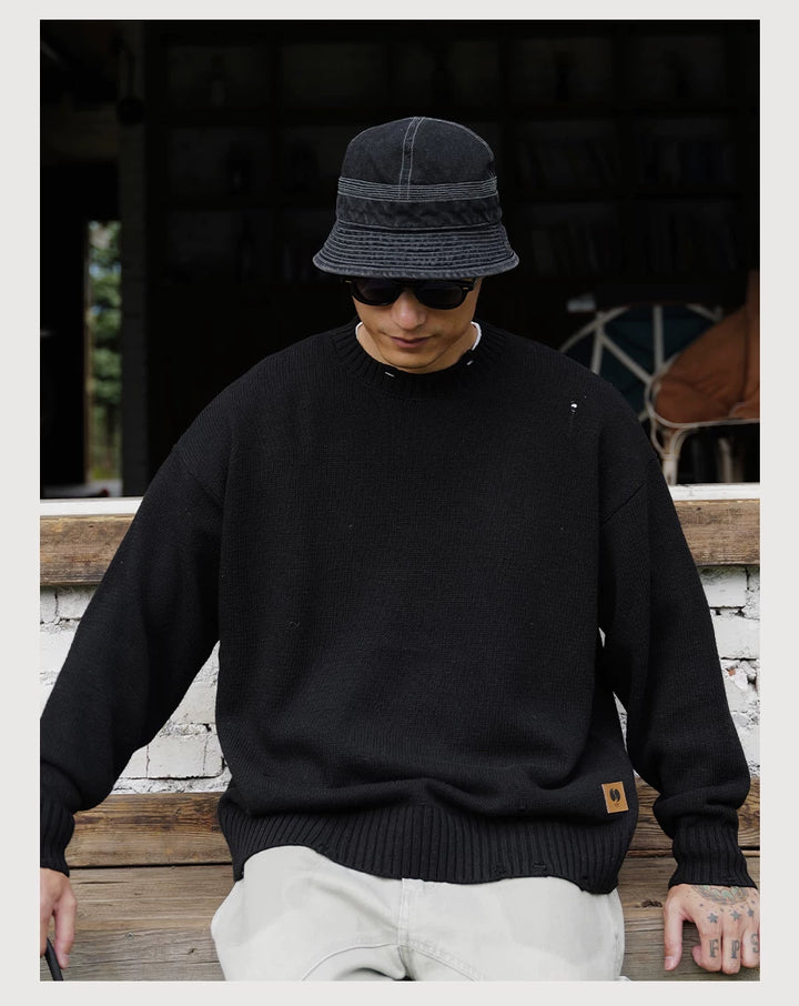 Wool-Blend Distressed Sweater