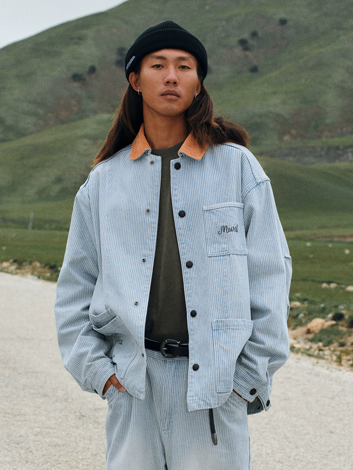 Washed Distressed Vintage Pin Stripe Jacket