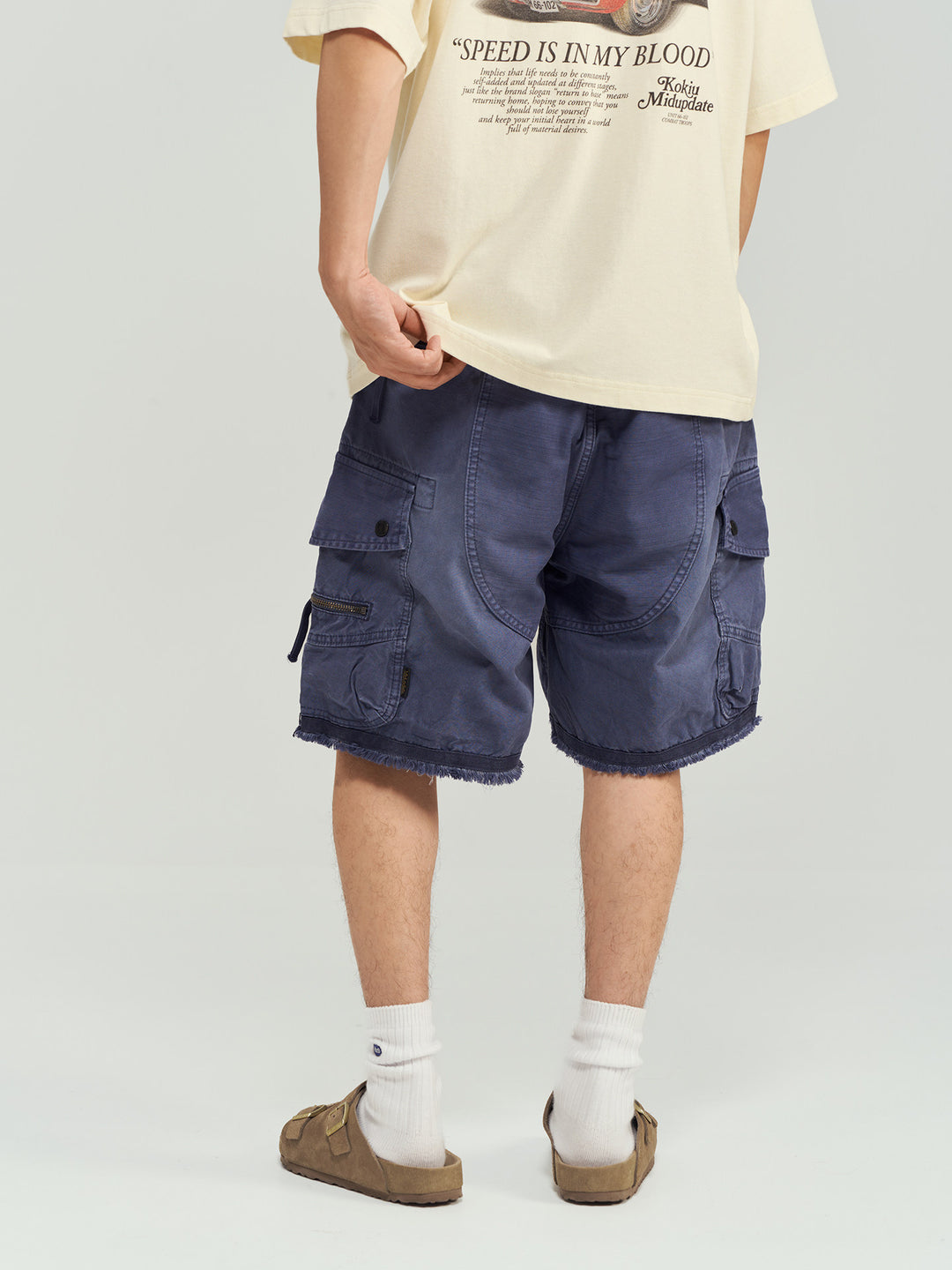 Vintage Washed Raw Hem Cargo Shorts