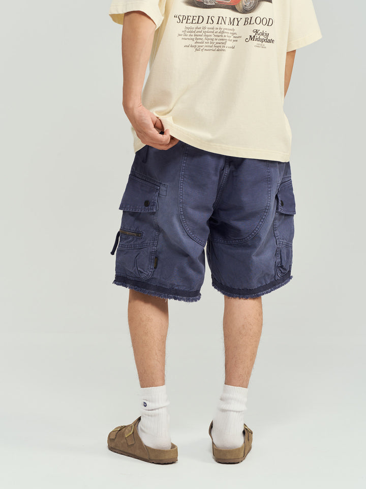 Vintage Washed Raw Hem Cargo Shorts
