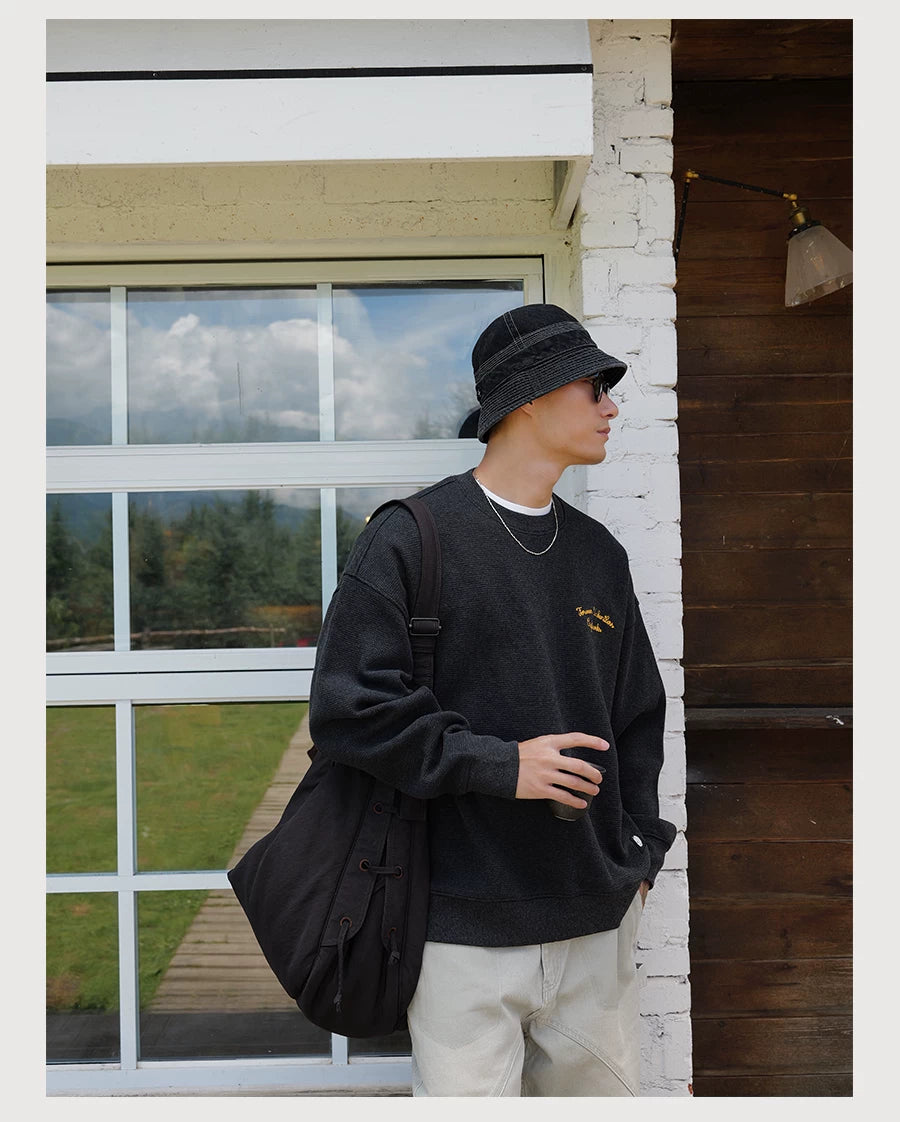 Cotton Waffle Crewneck Sweatshirt