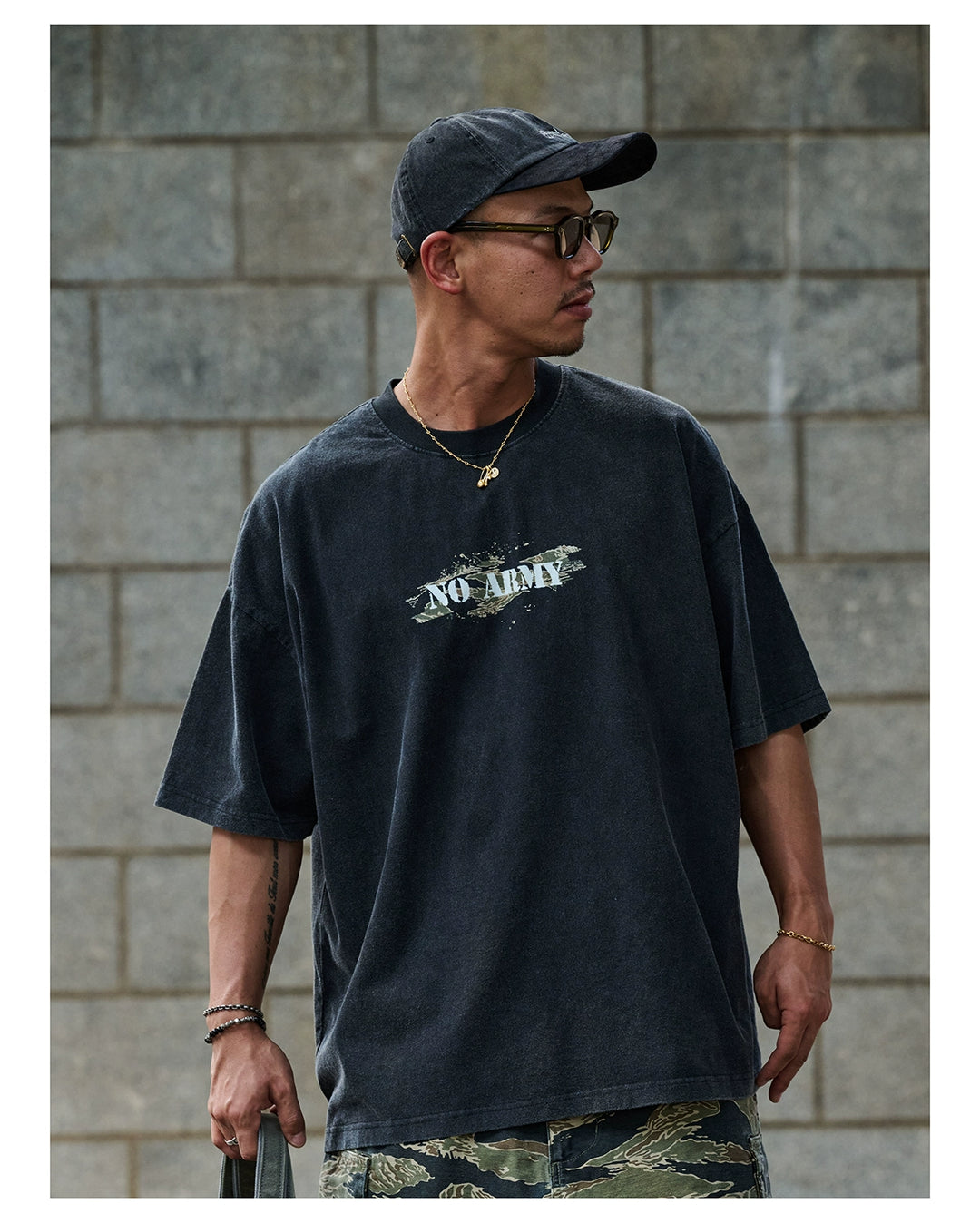 "No Army" Camo Print Tee