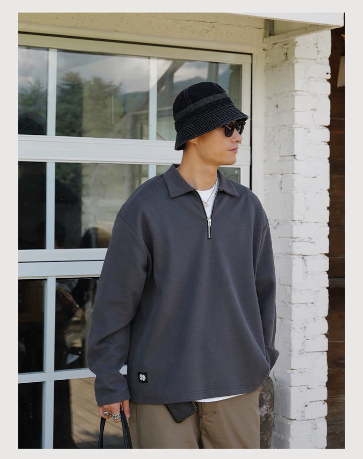 Half-Zip Lapel Long Sleeve