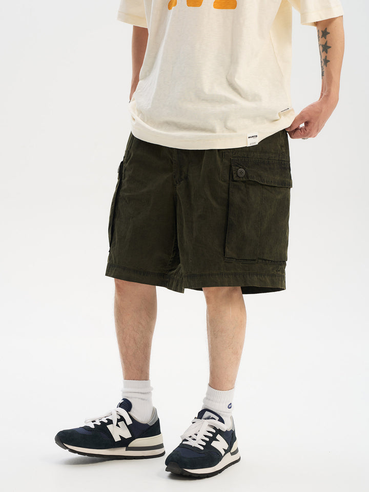 Vintage Washed Drawstring Cargo Shorts