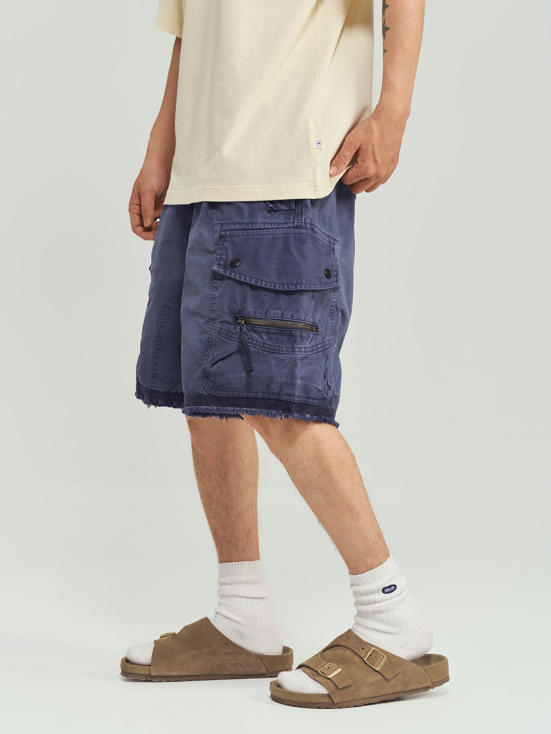 Vintage Washed Raw Hem Cargo Shorts
