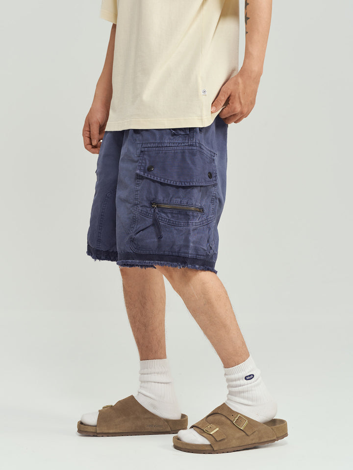 Vintage Washed Raw Hem Cargo Shorts